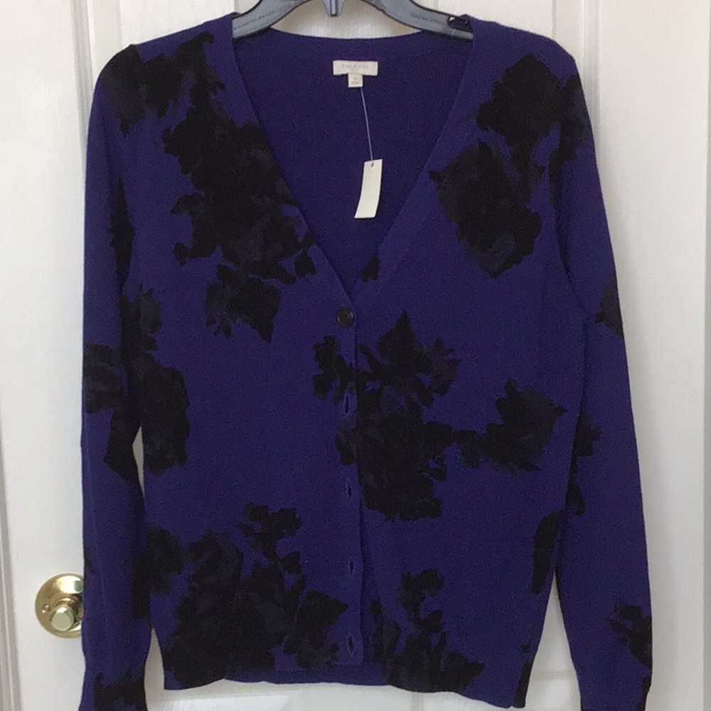 Talbots black and purple cardigan sweater, size M